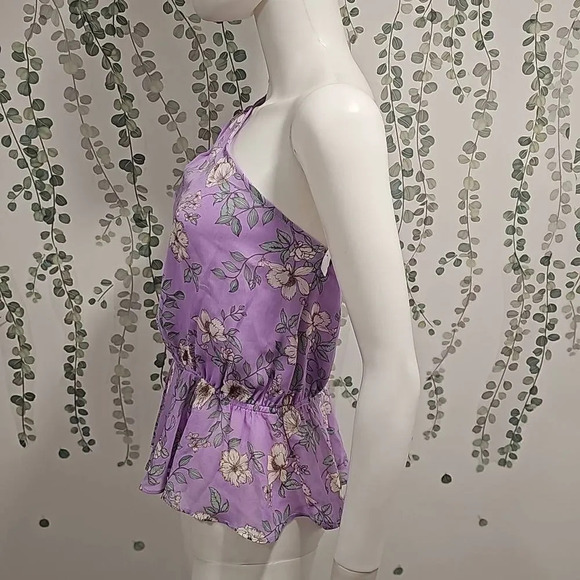 NWOT VICI FLORAL PRINT ONE SHOULDER PEPLUM TOP IN PURPLE MULTI Sz L - Picture 6 of 13
